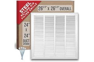 Fits 24x24 Duct Opening | Steel Return Air Filter Grille by Handua [Removable Door] for 1-inch Filters | Vent Cover Grill | White | HVAC Cold Air Intake Grille | Out Dim: 26 5/8"W X 26 5/8"H
