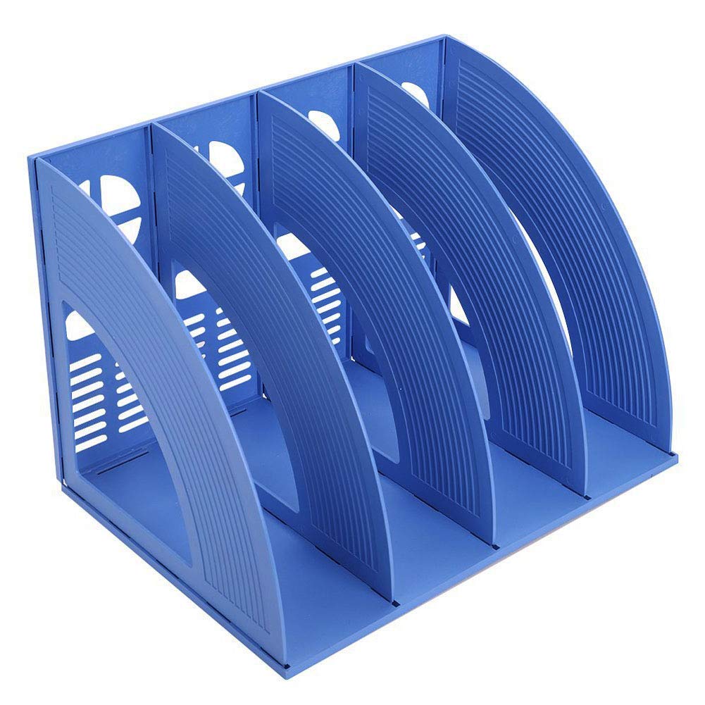 Elezeal A4 File Holder Magazine File Folder Desk Organizer, Compartments Bookshelf Document Divider Paper Box Bookends for Office Home Organization and Storage Racks (Blue, 4 Compartments)