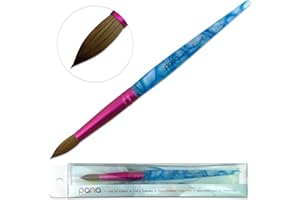 PANA USA Acrylic Nail Brush Pure Kolinsky Hair Acrylic White Swirl Blue Handle with Pink Ferrule Round Shaped - Size 12