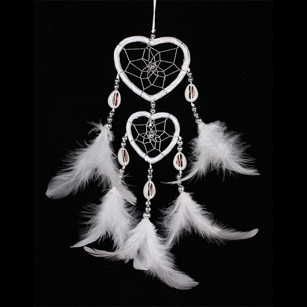 SOLRDI Dream Catcher White 24cm^10cm Heart Shape India Style Handmade Double Circular Handmade Traditional Net Home Decor Wall Car Hanging Ornament Gift