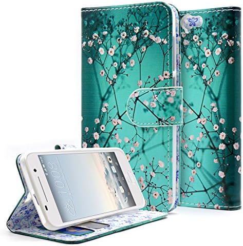 HTC One A9 Case, NageBee [Kickstand Feature] Premium PU Leather Flip Fold Wallet Case with [ID&amp;Credit Card Slot] for HTC One A9 - Plum Blossom