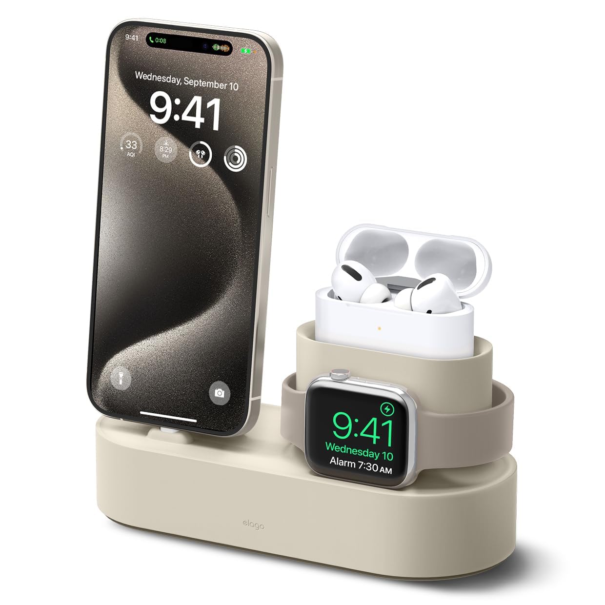 Elago 3 in 1 Charging Station for Apple Products - Compatible With Watch Series 10/9/8/7/6/5/4/3/2/1/SE, AirPods Pro 2/1, AirPods 3/2/1 and All iPhone Models [Original Cables Required]