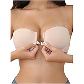 MakeMeChic Women's Front Closure Strapless Bra Underwire Push Up Bras with Clear Straps
