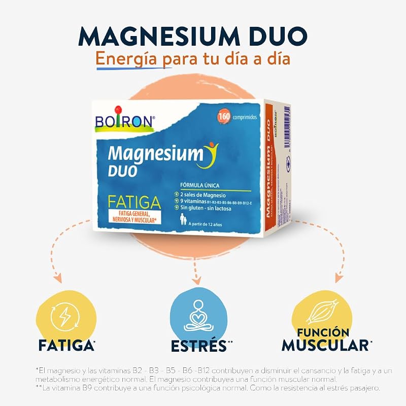 Magnesium Duo Fatiga 160 Comprimidos | 2 Sales de Magnesio y 9 Vitaminas | Contribuye a disminuir la sensación de fatiga y cansancio.