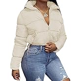 Ebifin Womens Cropped Lightweight Quilted Jackets Full Zipper Warm Coats Winter Stand Collar Drawstring Outerwears