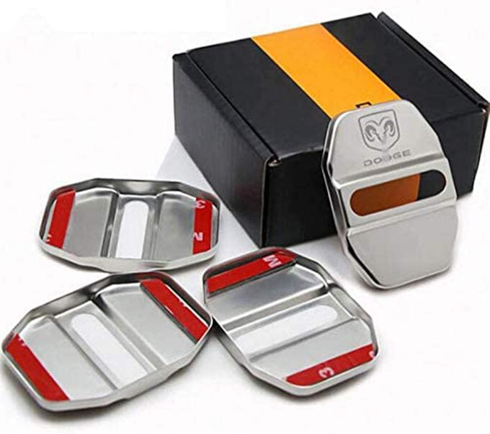N/A 4pcs Anti Rust Car Door Lock Cover For D-odge Ram Challenger With Emblem Sticker Metal Car Door Holder Protector Cover Car Accessories