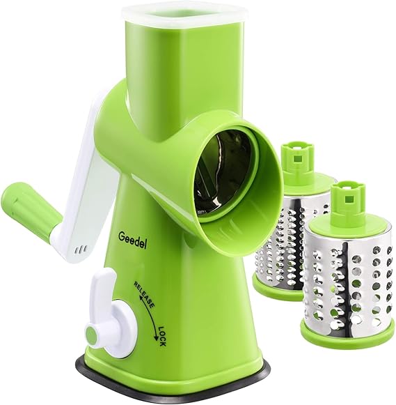 Rotary Cheese Grater, Vegetable Slicer with 3 Detachable Drum Blades