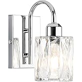 XiNBEi Lighting Bathroom Wall Sconce,1-Light Chrome Vanity Light with K9 Crystal Shade, Modern Wall Mount Light Fixtures for 