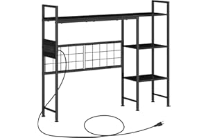 OGEMXU Desktop Bookshelf,3-Tier Office Desk Shelf,Desk Hutch with Power Outlets,Wood Desk Hutch Bookshelf Storage Rack for Home Office Dorm,Black