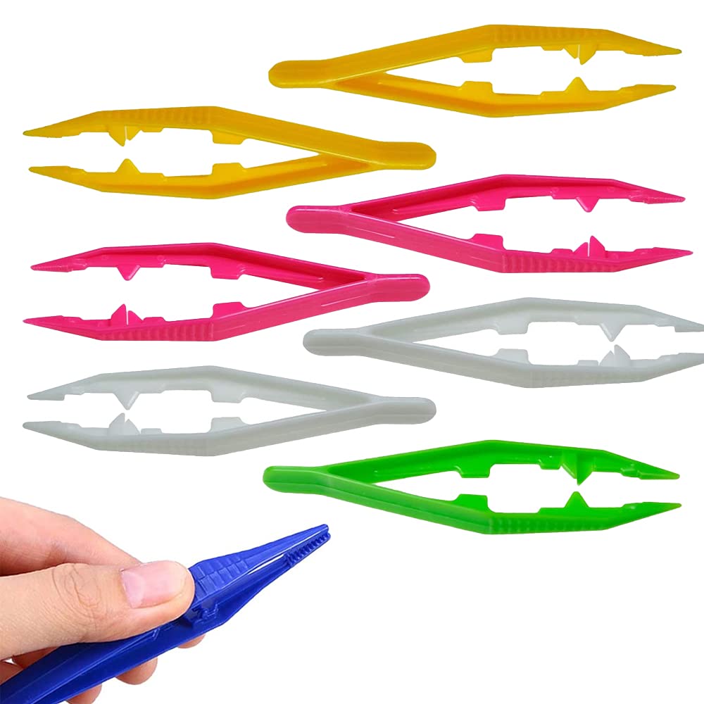 MMOBIEL 12 Pcs Lightweight Plastic Tweezers Serrated Pointed Tip for First Aid, Delicate work, Garden Work - 365PT12