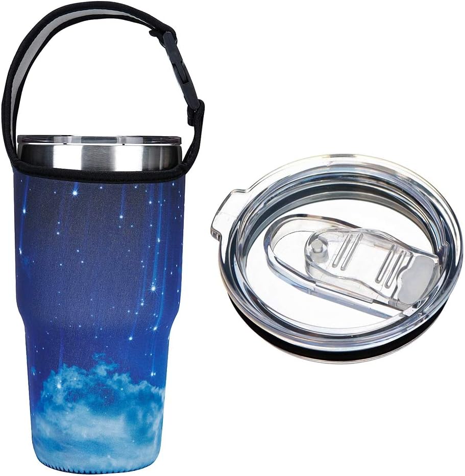 Spill Splash Proof Lid For Yeti,RTIC & Ozark Trail Tumbler (30oz Lid + Blue Holder Pouch)