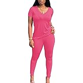 Lounge Sets for Women 2 Piece Summer Casual Jogger Workout Outfits Short Tops Long Pant Sweat suit leggings set