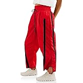 Fisoew Women's Baggy Wide Leg Pants Casual Drawstring Elastic Waisted Contrast Color Workout Y2K Track Pants