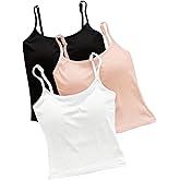 WDIRARA Women's 3 Pack Cami Crop Top Built in Bra Spaghetti Strap Camisole Tops