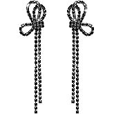 Bow Chandelier Earrings for Women, Fashion Jewelry Black Bow Earrings, Rhinestone Earring Dangling, Sparkly Drop Crystal Earring for Wedding Prom Fashion Jewelry
