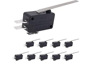 HiSport Micro Limit Switch V-153-1C25 - Compatible with Arduino, Momentary Long Straight Hinge Lever Arm SPDT Snap Action Typ