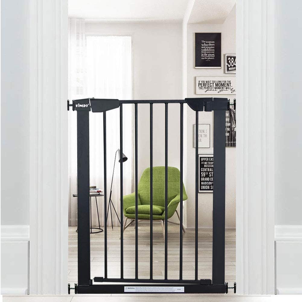 WAOWAO Narrow Baby Gate Easy Walk Thru Pressure/Hardware Mount Auto Close Black Metal Child Dog Pet Safety Gates 29.13in Tall for Top of Stairs,Doorways,Kitchen and Living Room 2 (Black-25.59"-28.35")