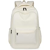 Cute College Backpack for School Aesthetic Backpack for Teen Girls Students Laptop Bag Large Capacity Bookbags Kids Travel Lightweight Backpacks for Casual Daypacks School Bag Solid Color(White)