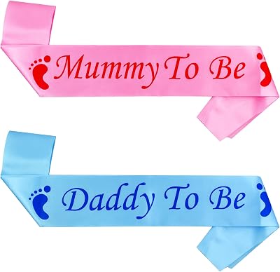Karjiaja Mummy Daddy To Be Sashes Blue Pink Satin Baby Shower Party Decorations