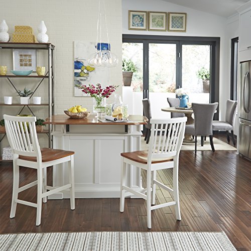 Americana White And Distressed Oak Kitchen Island And Stools By