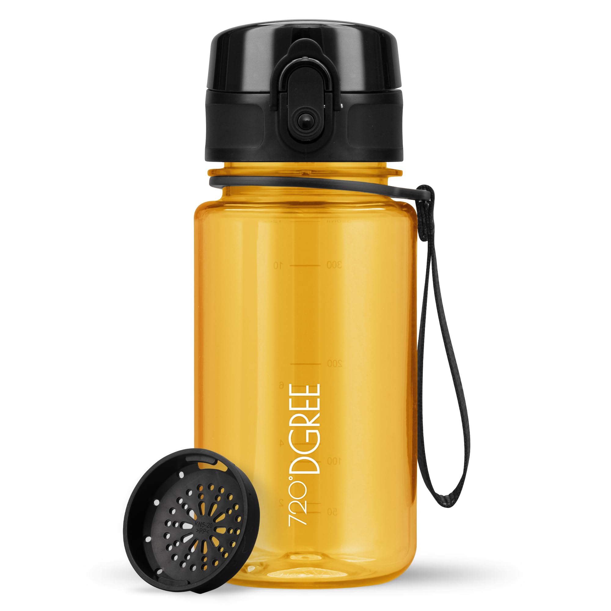 720°DGREE Water Bottle Kids 350ml “uberBottle“ crystalClear +Sieve - BPA-Free Tritan, Leakproof, Reusable Drinking Bottle - Waterbottle for Children from 2 Years, Kindergarten, School, Playground