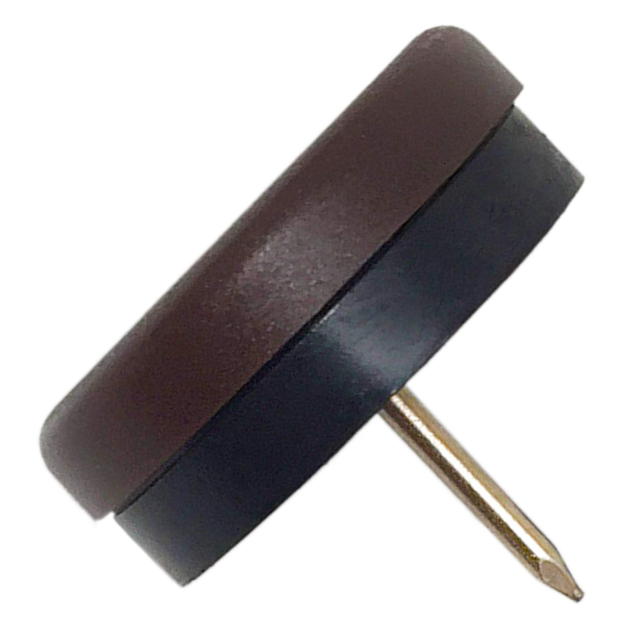 Adsamm® / 4 x Glides in plastic with nail and rubber cushion | Ø 1,18'' (Ø 30 mm) | brown | round | Premium quality furniture sliders with bumper and nail by Adsamm®