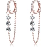 Reffeer Solid 925 Sterling Silver Chain Hoop Earrings Dangle for Women Teen Girls CZ Chain Drop Earrings