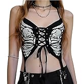 Women Butterfly Cami Top Sexy Y2K Lace Up Crop Tank Top Adjustable Spaghetti Strap Backless Vest for Casual Party Club