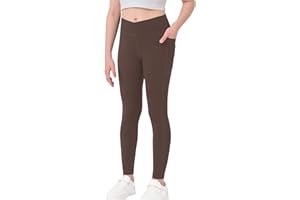 MEJING Girls Crossover Yoga Pants, Kids Athletic Leggings with Pockets, Teen Girls Dance Running Workout Leggings