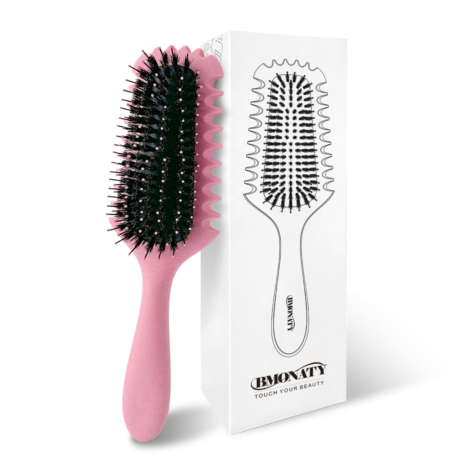 View 1 of PACK OF 2 Curl Defining Brush, Boar Bristle Hair Brush Gifts for Women and Men – Shape, Volumize, and Detangle Curly Hair Styling with Reduced Pulling and Curl Separation Pink