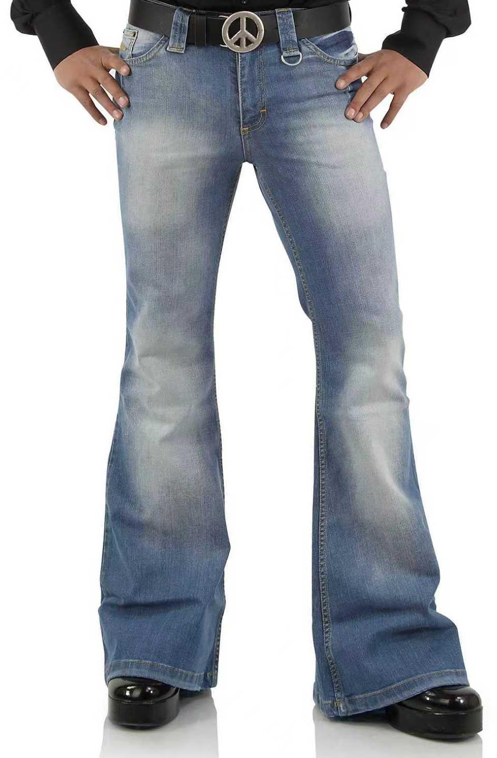 Photo 1 of Men's Vintage Bell Bottom Jeans 60s 70s Outfits for Men,Mens Bell Bottoms Disco Pants Flared Jeans Bule 3XL