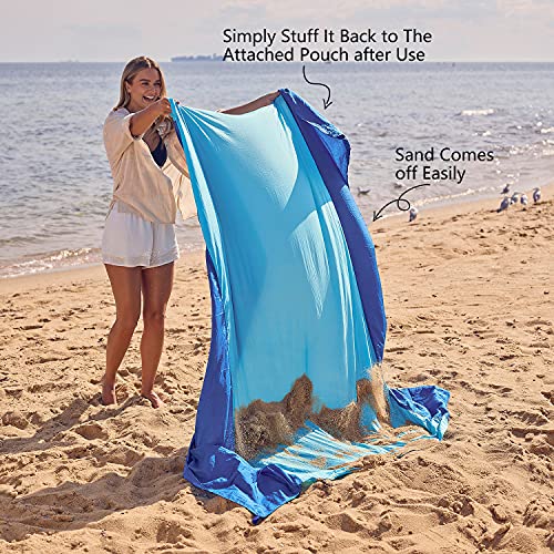 WEKAPO Beach Blanket Sandproof Waterproof, Extra Large Beach Mat, Oversized & Compact Sand Free, Quick Drying Beach Essentials for Vacation, Cruise, Picnic & Camping with Stakes