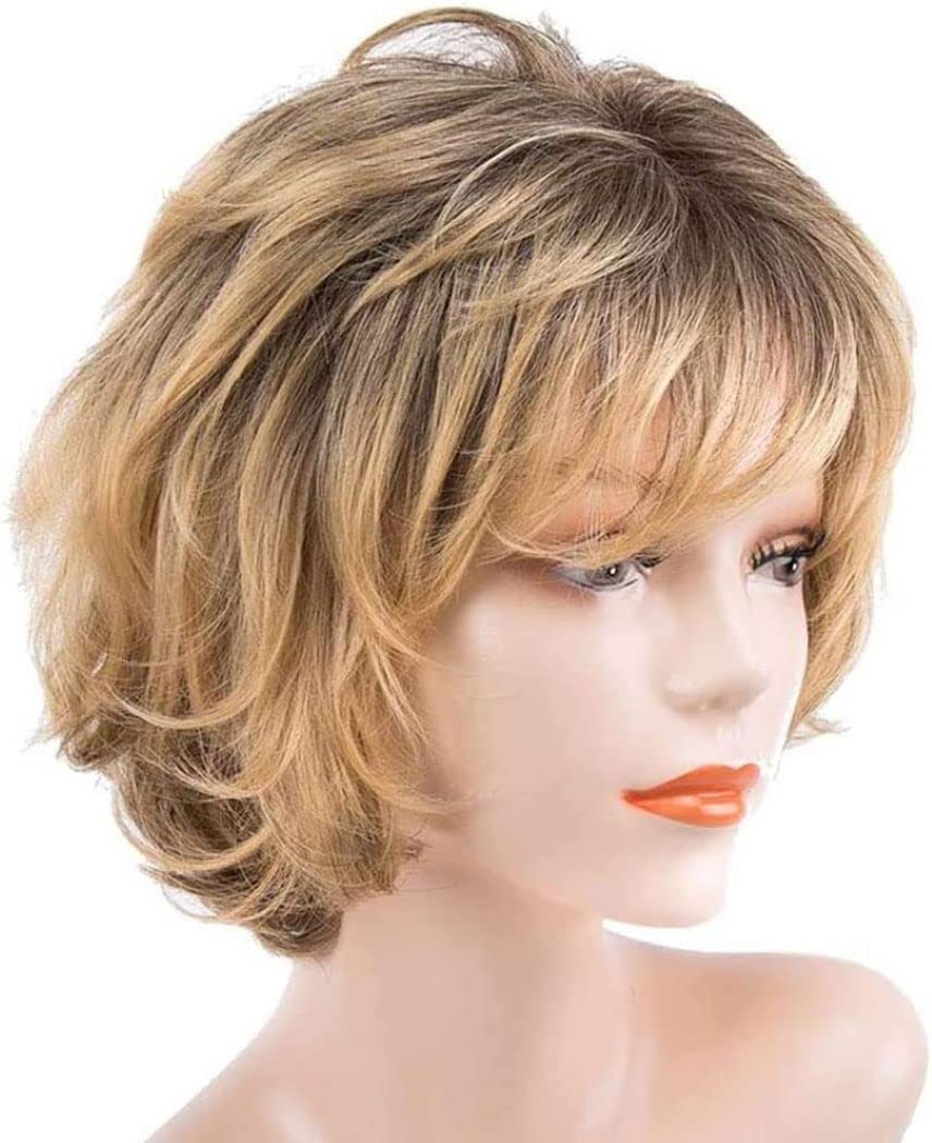 AIYLMZ Charming Synthetic Wig for Women, Short Hair Gold Hair Heat Resistant Replacement Wig Heat Resistant Costume Cosplay Party Wigs (Gradient Gold)