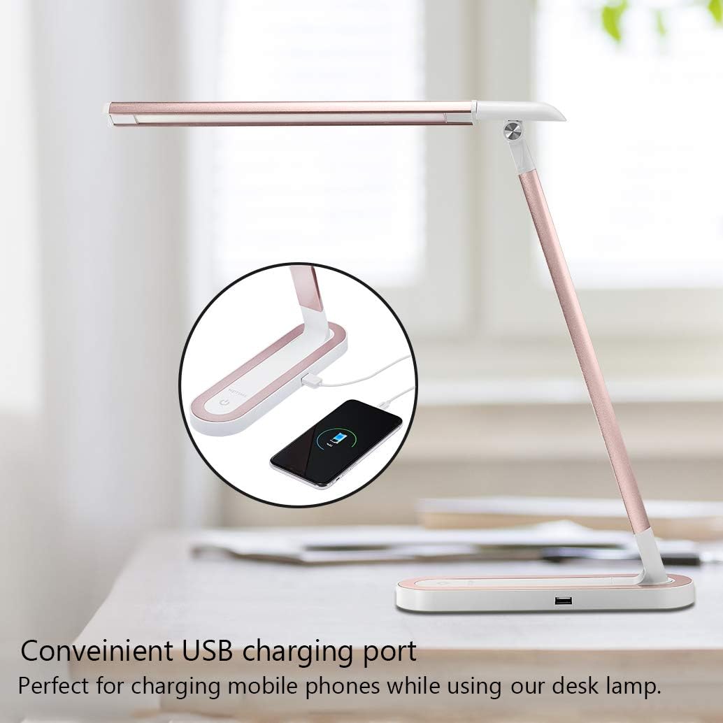 HDTIME Desk LED Lamp with USB Charging Port Touch-Sensitive Control 3 Lighting Modes with 3 Brightness Levels 32PCS LEDs for Study, Office and Home(Pink): Home Improvement