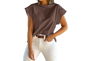 Tankaneo Womens Summer Cap Sleeve Tank Top Crew Neck Solid Casual Loose Fit Basic Tee Shirt