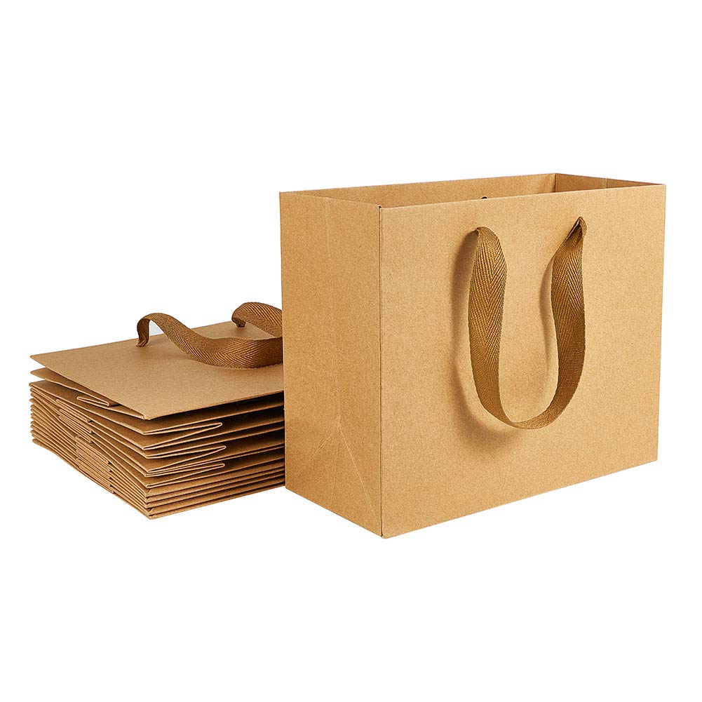 PH PandaHall 10pcs Brown Kraft Paper Bags with Strong Handles, 22x18x10cm Paper Carrier Bags Large Kraft Bag Gift Bag for Retail Party Wedding Mother's Day Birthday Celebrations