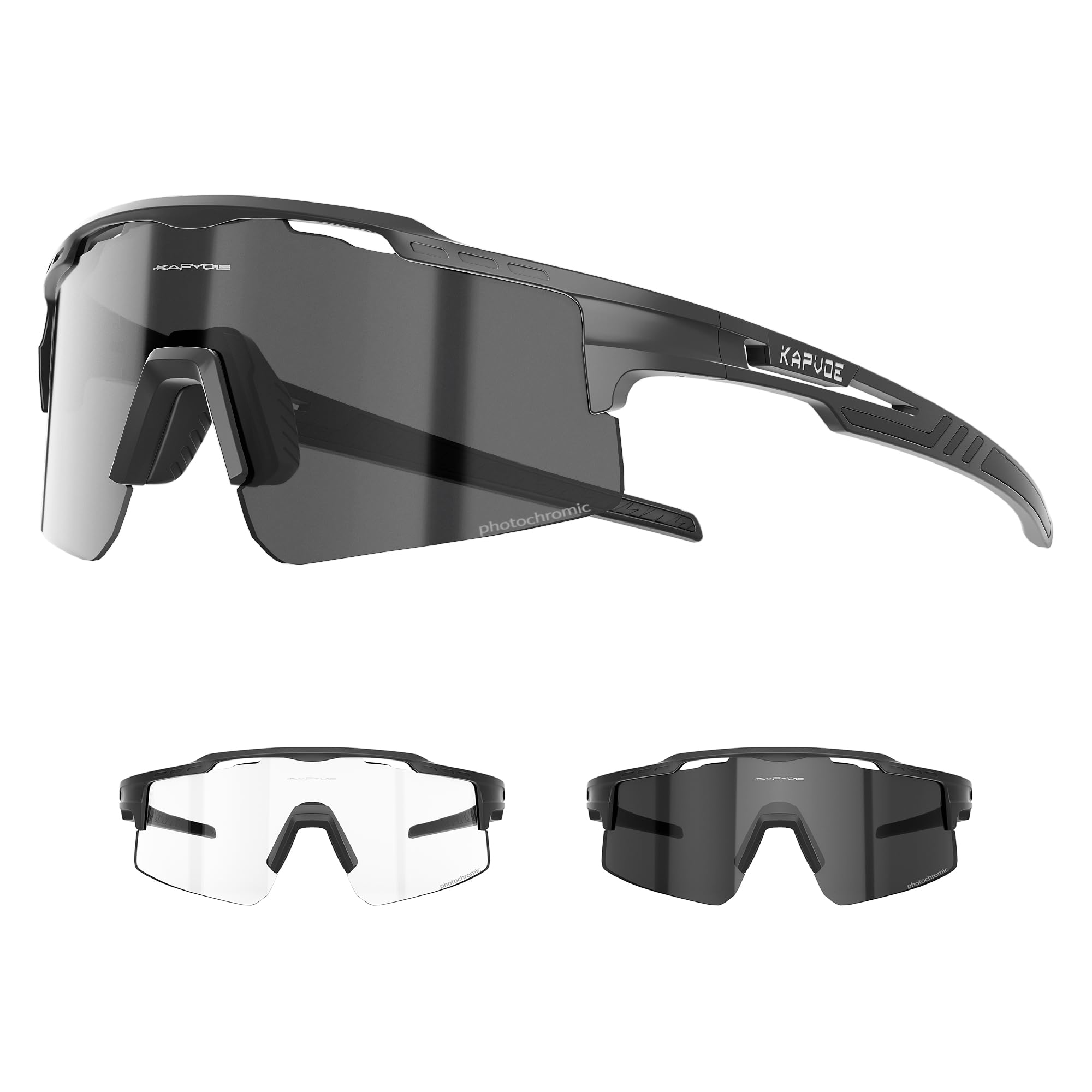 KAPVOE Photochromic Cycling Glasses UV400 Protection Mountain Bike Clear Sports Sunglasses For Men Women MTB Bicycle Riding Baseball Running Driving Fishing Golf Clear Black 01