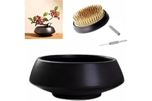 Eggone Ceramic Flower Pot Flower Arrangement Set Japanese Ikebana Floral Art Supplies Handmade Flower Bowl Decorative Flower Vase for Centerpieces (Large Black)
