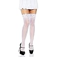 Leg Avenue Women's Sheer Spandex Thigh Highs with Stay-Up Silicone Lace Top