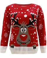 Maglione Natalizio Janisramone Donna – Unisex Con Renna E Fiocco Di Neve, Fair Isle, Lavorato A Maglia, Morbido E Caldo
