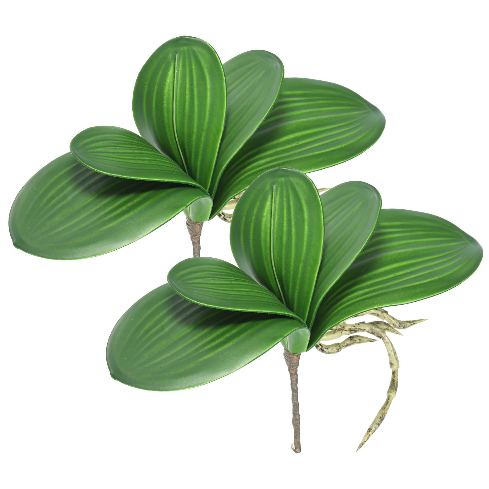 PATIKIL Faux Orchid Leaves 4.4 Inch, 2 Pack Small Artificial Phalaenopsis Foliage Real Latex Touch Green Plant 5 Leaves with Stems for Home Flowers Pot Decor, Green