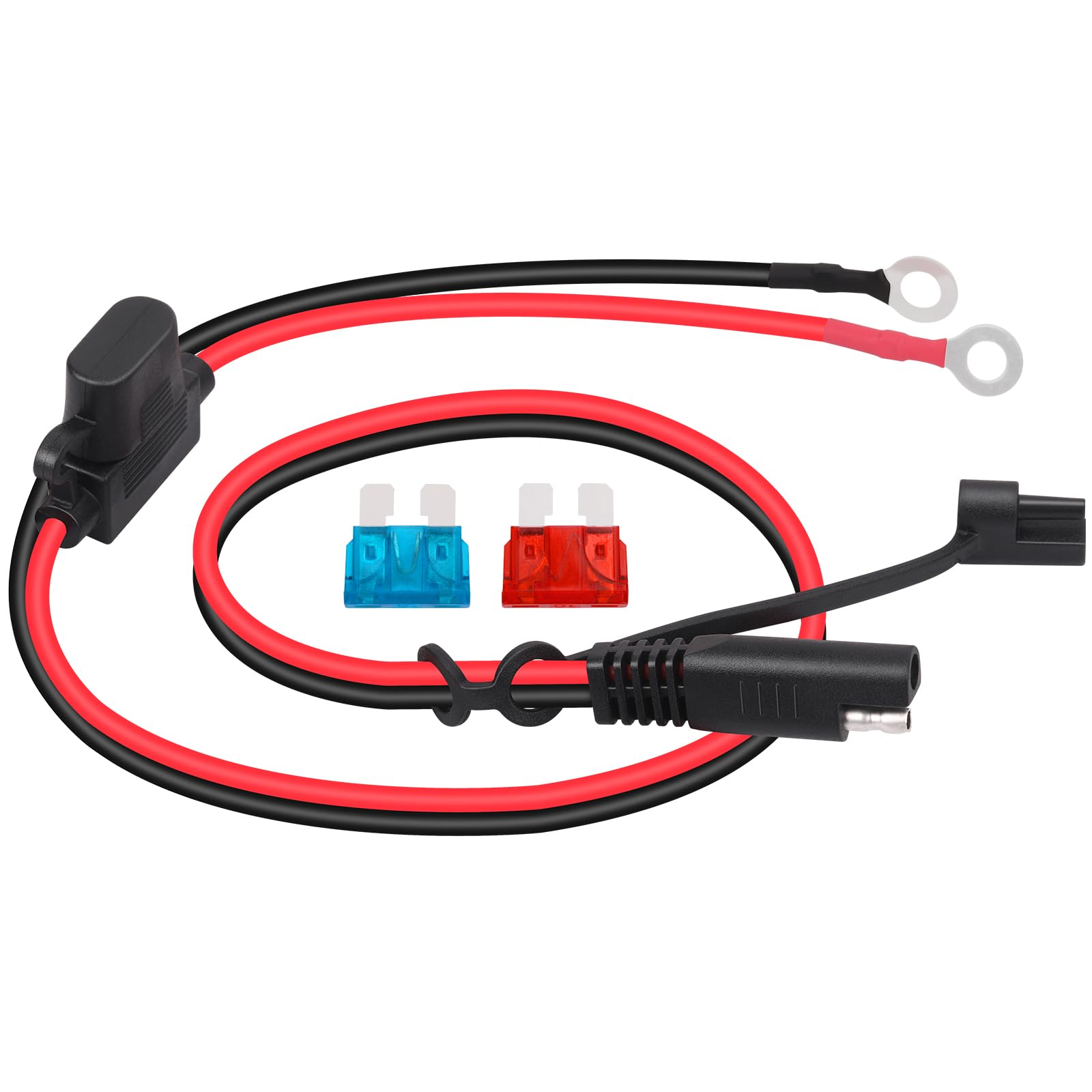 Dongge SAE Connector Motorcycle Battery Charger SAE Charging Cable SAE Quickly cuts The Plug to The 12V Ring Terminal Fuse Suitable for Charging Motorcycles Tractors Cars etc
