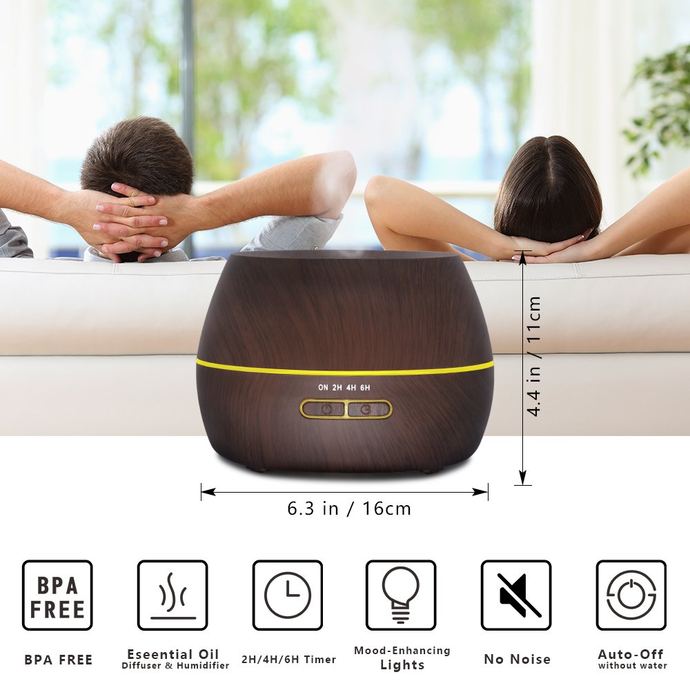 Afloia Humidifier Oil Diffuser Essential Oil Diffuser and Humidifier 300ml Aromatherapy Diffuser Ultrasonic Scented Oil Diffusers Wood Grain Black