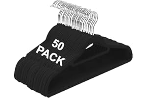 Livearty (TM) 50 Pack Black Velvet Cloth Hangers 50PCS Black Velvet Hangers with 360 Degree Rotatable Hook 16.5 in with Tie B