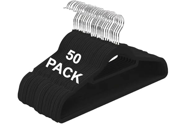 Livearty (TM) 50 Pack Black Velvet Cloth Hangers 50PCS Black Velvet Hangers with 360 Degree Rotatable Hook 16.5 in with Tie B