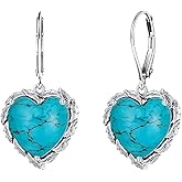 BETHZA Genuine Turquoise Heart Earrings 925 Sterling Silver 10x10mm Heart Shaped Natural Turquoise Drop Dangle Earrings Vintage Western Jewelry Gifts for Women Mom Wife