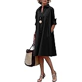 chouyatou Women's Spring Summer Button-Down Shirt Dress Loose A-Line Midi Shift Tunic Dress