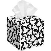 POIUBLE Cute Ghosts Tissue Box Cover Halloween Leather Tissue Box Holder Square Facial Paper Organizer Dispenser for Bathroom Kitchen Bedroom Vanity Countertop Night Stands