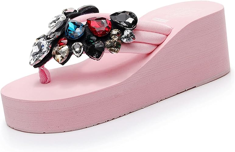 Amazon Jinfe サンダル レディース ビジュー 歩きやすい 厚底サンダル ヒール 海 女の子 レジャー用 タウン用 ビーチサンダル レディース 履き心地 おしゃれ かわいい ビーサン 軽量 可愛い 夏 大きいサイズ 大人 靴 歩きやすい スリッパ Jinfe ビーチサンダル