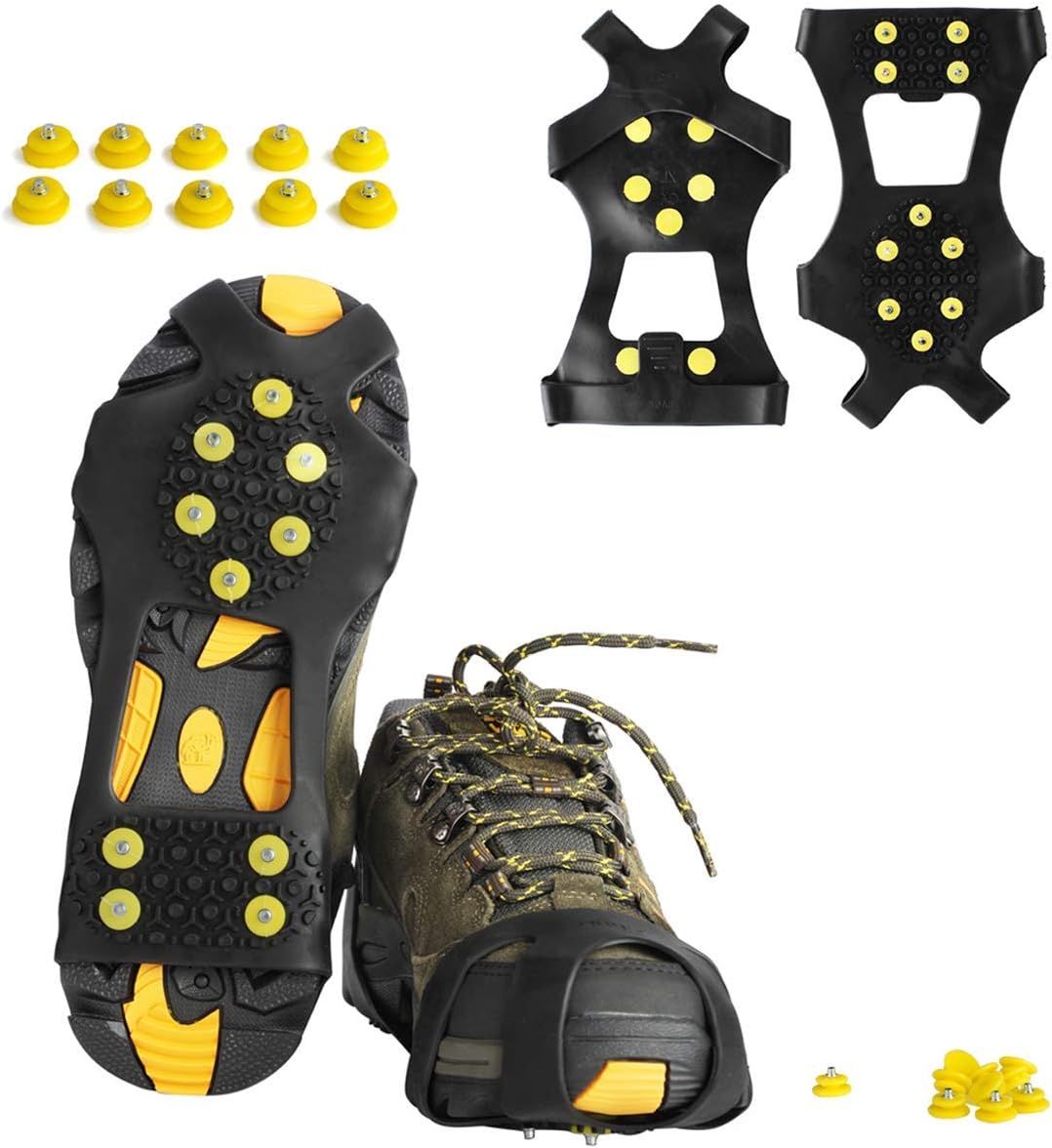 willceal Ice Cleats, Ice Grippers Traction Cleats Shoes and Boots Rubber Snow Shoe Spikes Crampons with 10 Steel Studs Cleats Prevent Outdoor Activities from Wrestling (Extra 10 Studs)
